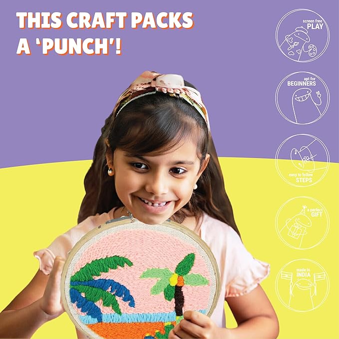Kalakaram Punch Needle Kit | Starters Punch Needle Diy Embroidery Kit With Printed Designs and All Tools | Diy Art and Craft Kit for Kids