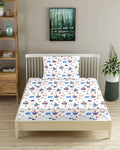 Trance Home Linen 180Tc 100% Cotton 78"X36" Single Size Elastic Fitted Kids Bedsheet Cartoon Printed with 1 Pillow Cover Colour Boat Blue
