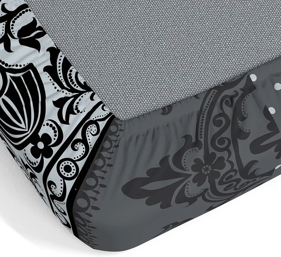 Dreamscape Cotton King Fitted Floral Bedsheet With 2 Pillow Covers Graphite Splendour