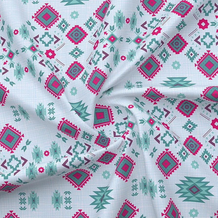 Layers Basicx Cotton Bedsheet Set for All Seasons Lightweight 120 TC Queen Size Blue Geometric