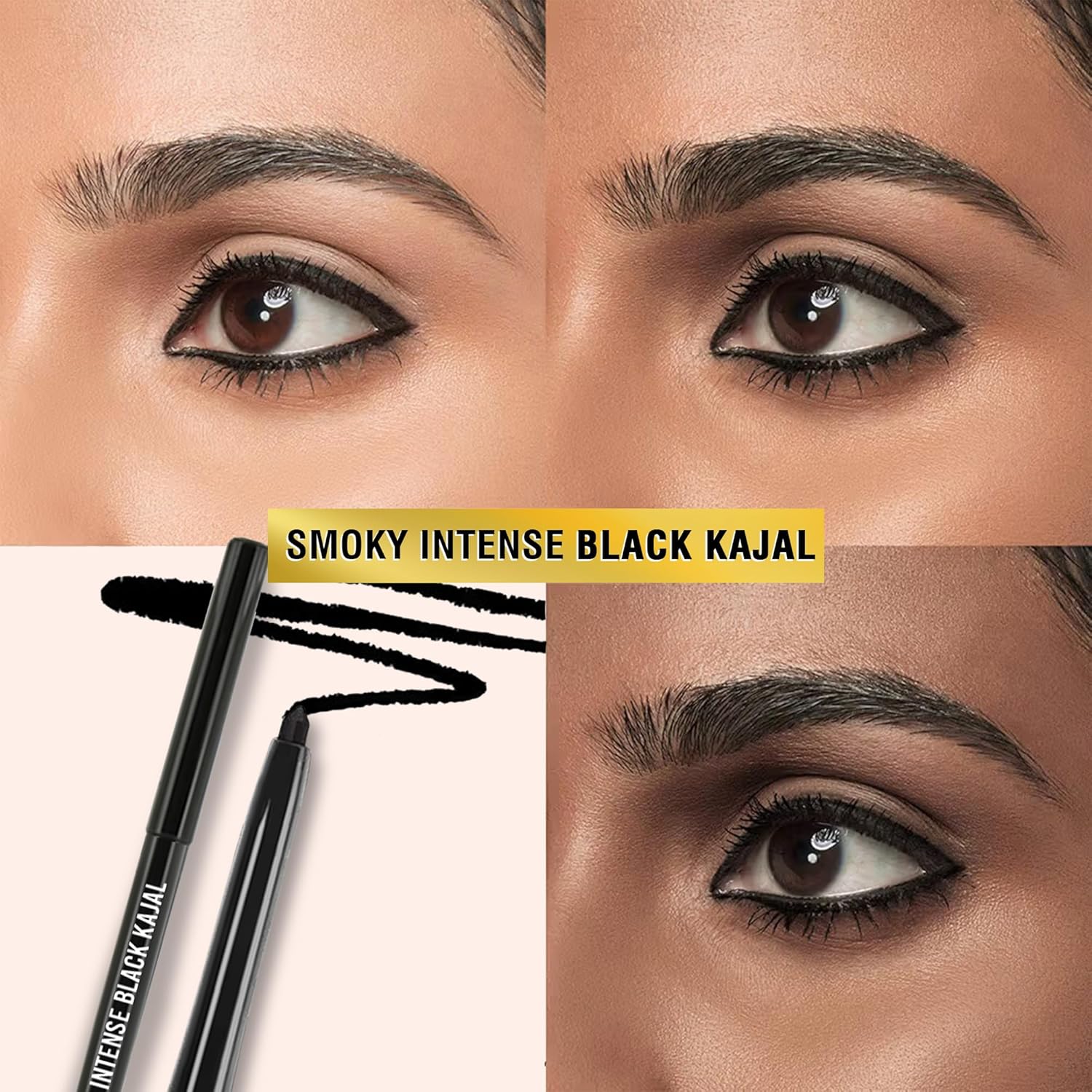 GLAMVEDA Pencil Smoky Intense Black Kajal - 0.35g | 24-Hour Long Stay One-Stroke Smooth Application Waterproof, Smudgeproof & Sweatproof| Rich Pigment | Suitable for Sensitive Eye 1 count (Pack of 1)