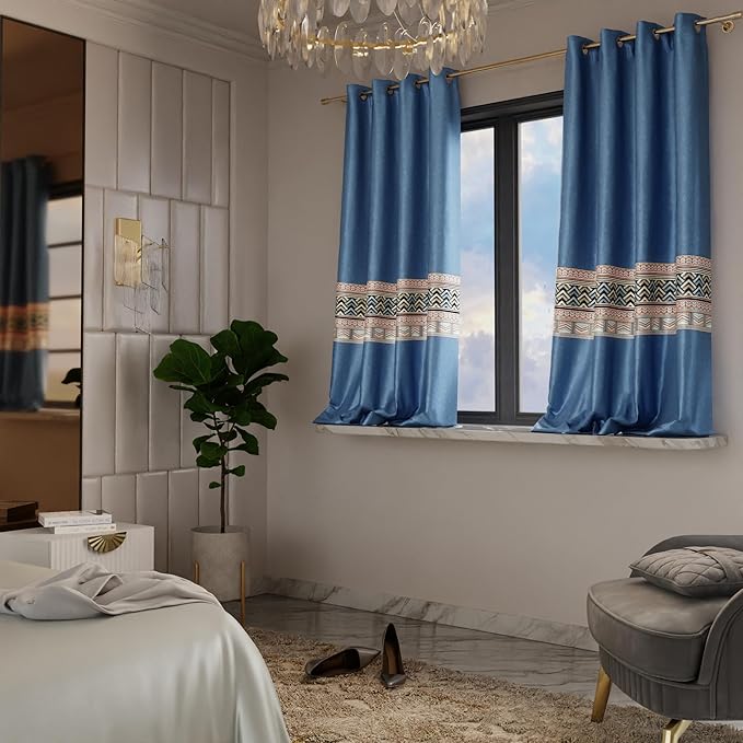 Stoa Paris Curtain for Home, Single pc Patterned Curtain for Window, Living Room Colour Celestial Blue