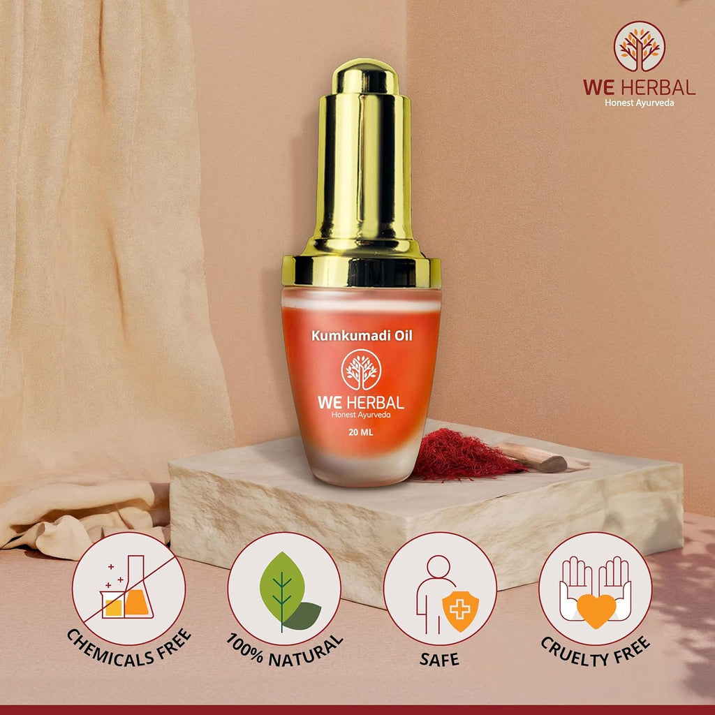 WeHerbal Kumkumadi Face Oil 10ml, Ayurvedic Brightening & Anti-Ageing Serum with Saffron, Turmeric & Sandalwood, Repairs Pigmentation & Fine Lines, No Added Colour or Fragrance