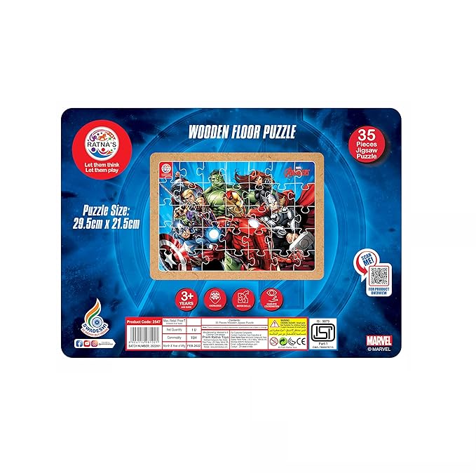 Ratnas Wooden Floor Puzzle Avengers 35 Pieces Jigsaw Puzzle for Kids 3+ Years