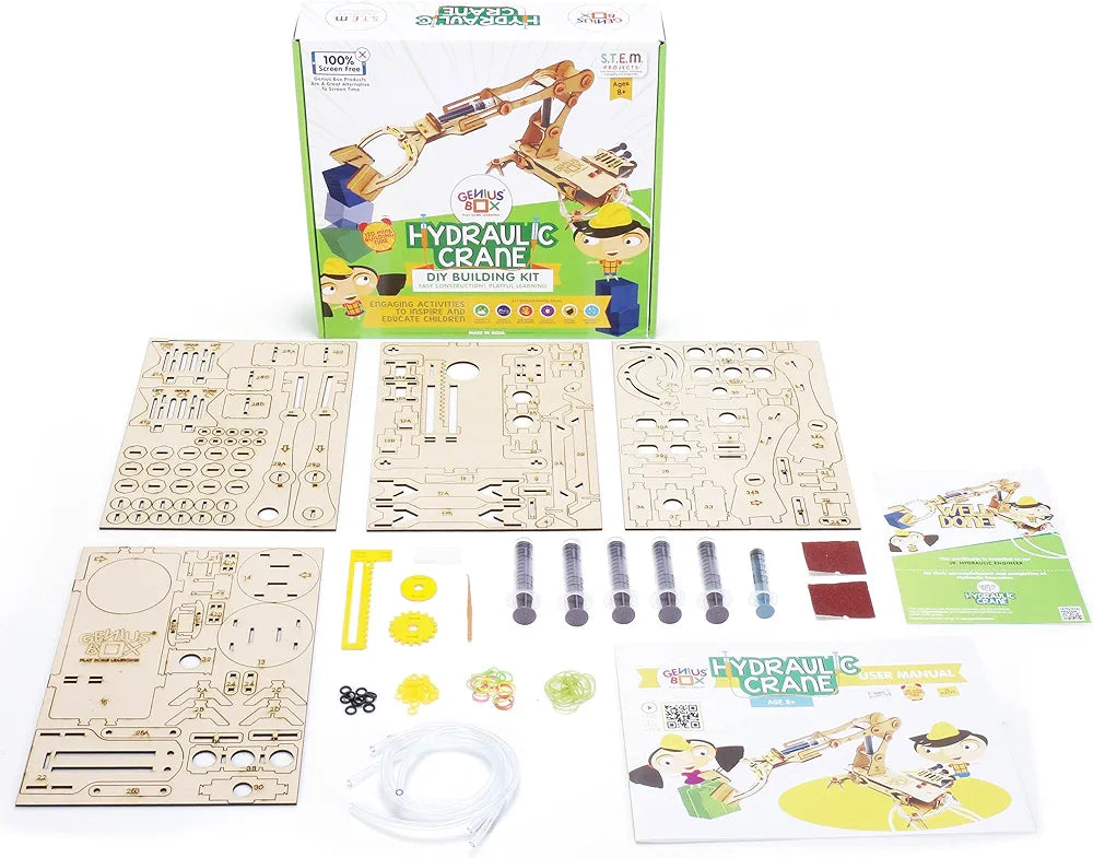 Genius Box Hydraulic Crane Fun Toy DIY Science Kit for Kids 8years and Up, STEM Toy, Learning Kit, Educational and Construction Based Activity Game