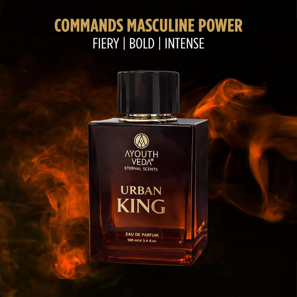 Ayouthveda Urban King Eau De Parfum for Men | Long-Lasting Luxury Perfume | Geranium, Patchouli, Spicy Warm Accord & Leather Notes | Bold & Confident All-Day & Night Fragrance | 100ml