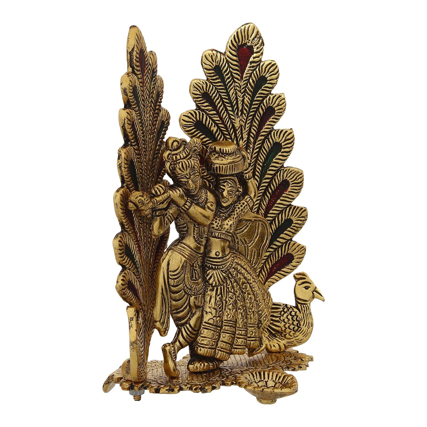 Ecraftindia Decorative Golden Metal Radha Krishna Idol With Diya Decorative Showpiece