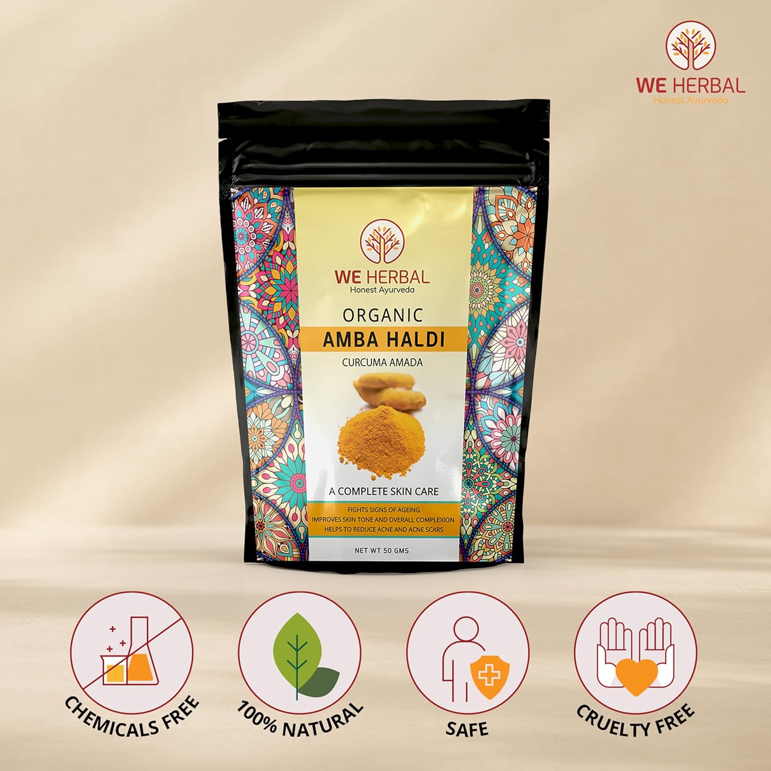 WE HERBAL Ambaâ€¯Haldi Powder for Skin | Pure Wild Turmeric | Fades Pigmentation & Gives Instant Glow | 100% Natural | 100â€¯g