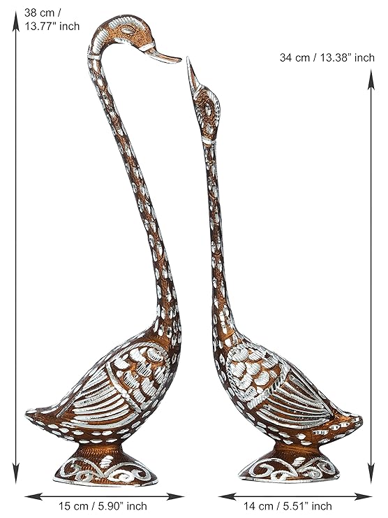 Ecraftindia Brown Metal Handcrafted Kissing Swan Couple Statues Love Birds Figurines Decorative Showpieces