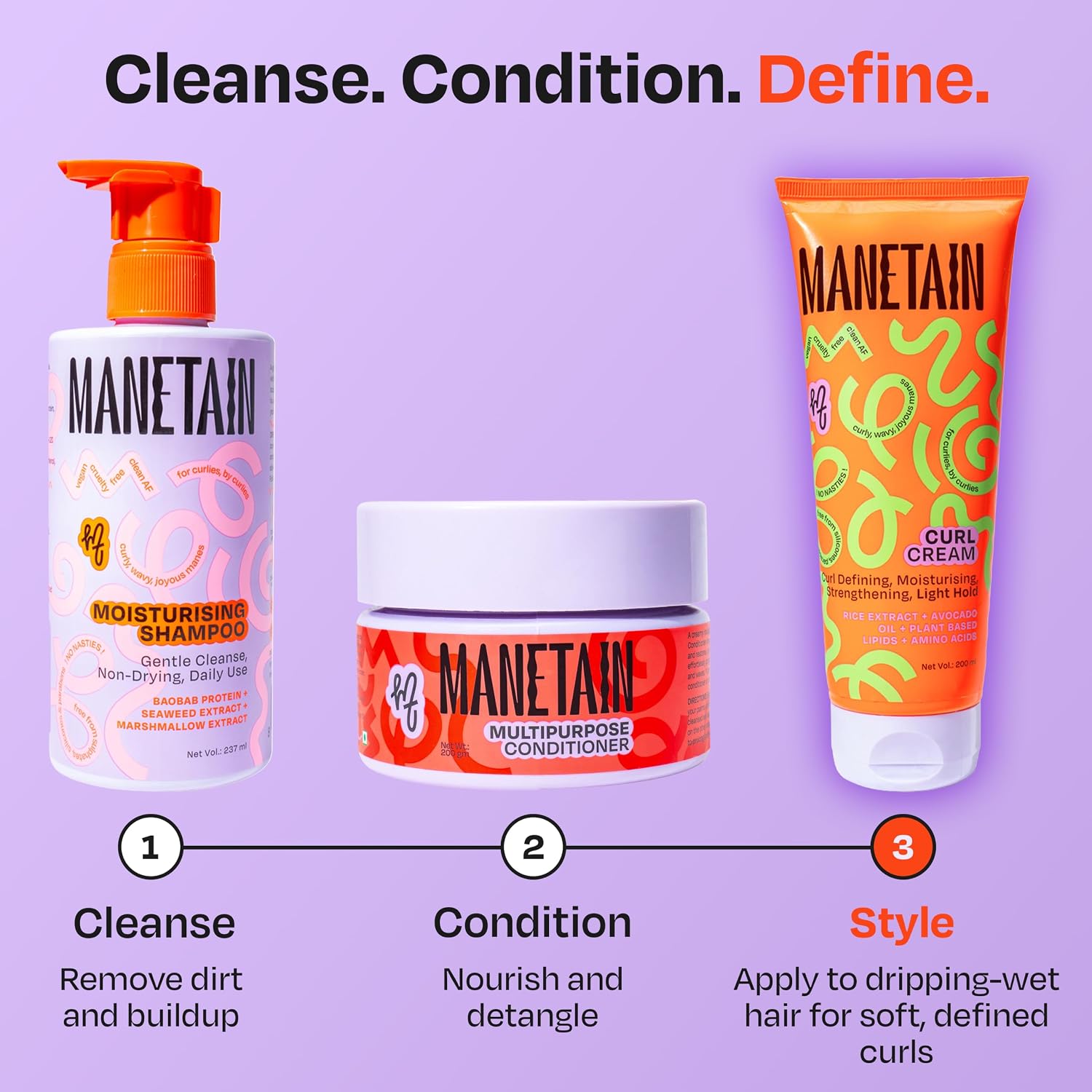 MANETAIN Curl Cream 200ml for Curly & Wavy Hair | Frizz Control, Soft Hold & Moisturizing Styling Cream | Enhances Natural Curls, Reduces Frizz | Sulfate-Free, Paraben-Free, Vegan Hair Care