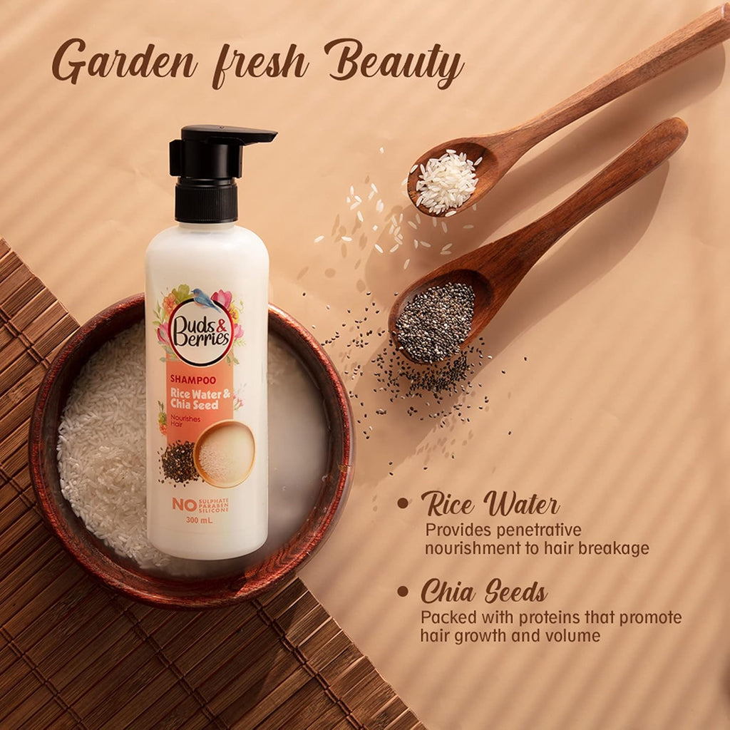Buds & Berries Rice Water and Chia Seeds Nourishing Shampoo - 300 ml ( Pack of 2)