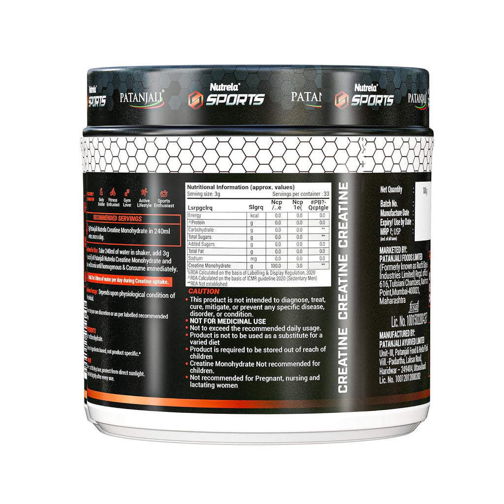 Nutrela Sports Patanjali Creatine Monohydrate - 100g Unflavoured