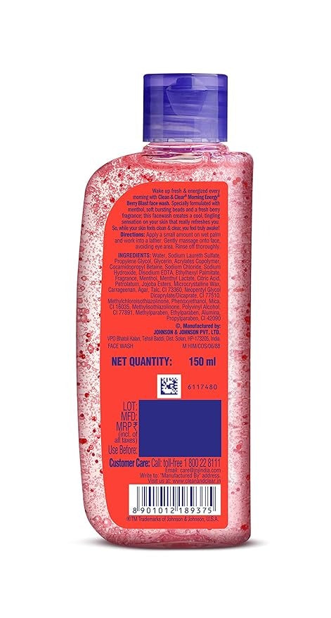 Clean & Clear Morning Energy Berry Blast Face Wash Red - 150 ml