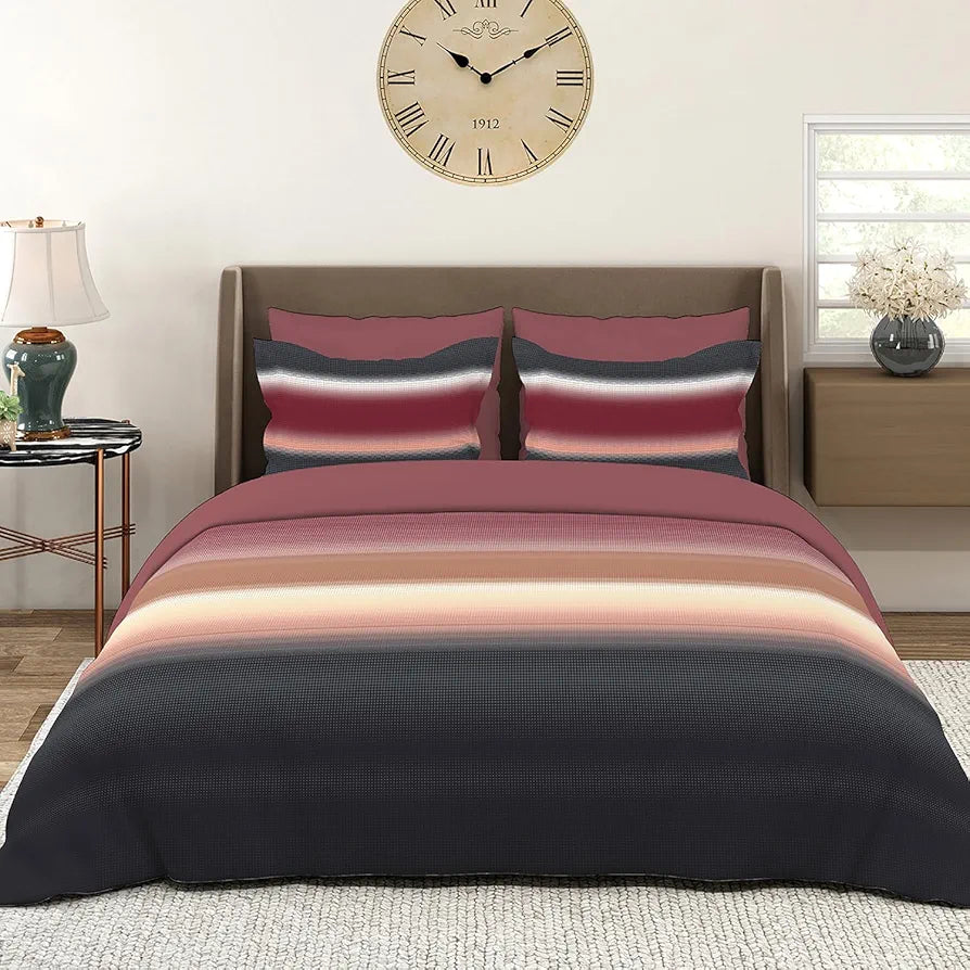 Layers Durathread Bedsheet Set for All Seasons Lightweight Moisture Absorbent 225 CVC King Size Multicolor Stripes