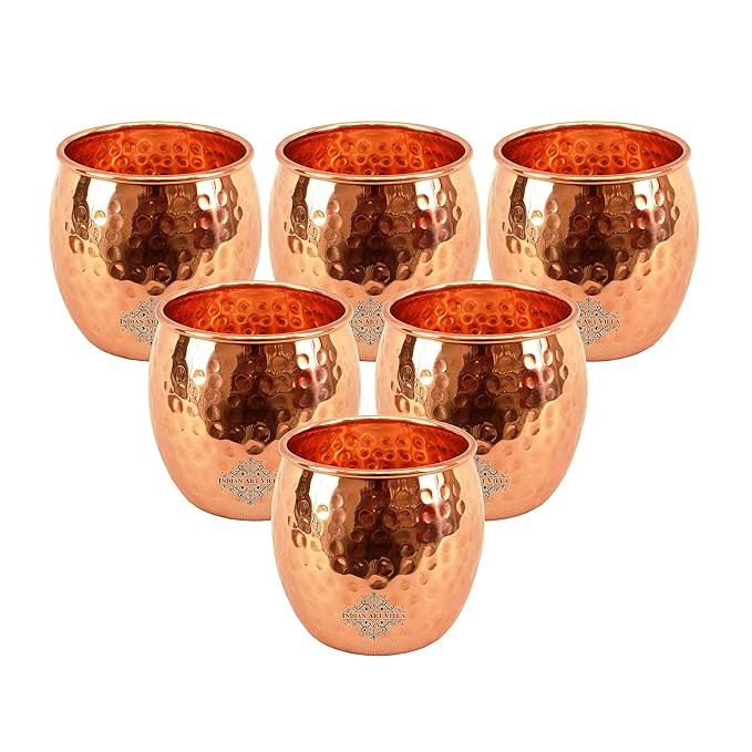 IndianArtVilla Hammered Copper Glass Tumbler Each 164 Grams
