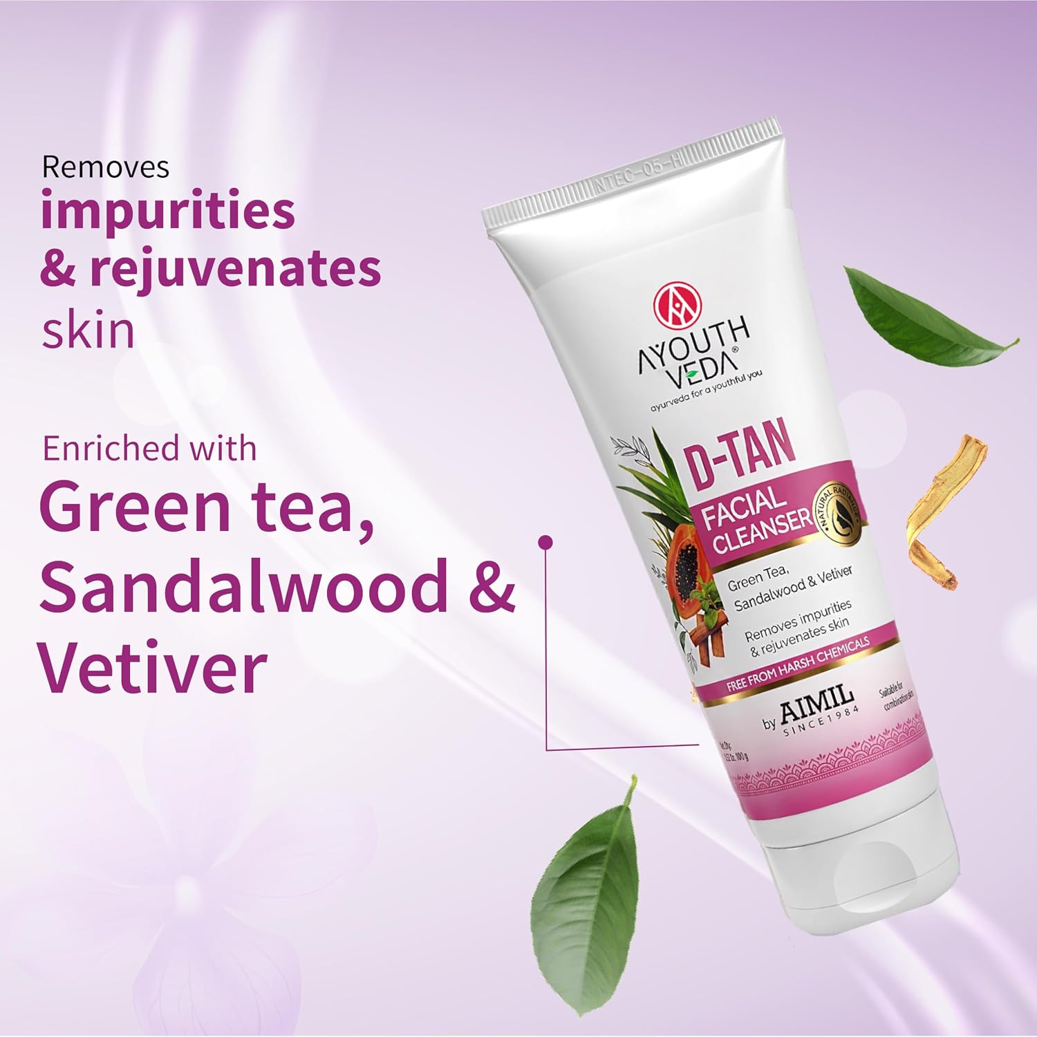 Ayouthveda D-Tan Facial Cleanser for Tan Removal & Skin Brightening | Helps Clean Dirt & Impurities | Enriched with Papaya, Lemon, Aloe Vera & Cucumber | Net Qty.- 100g