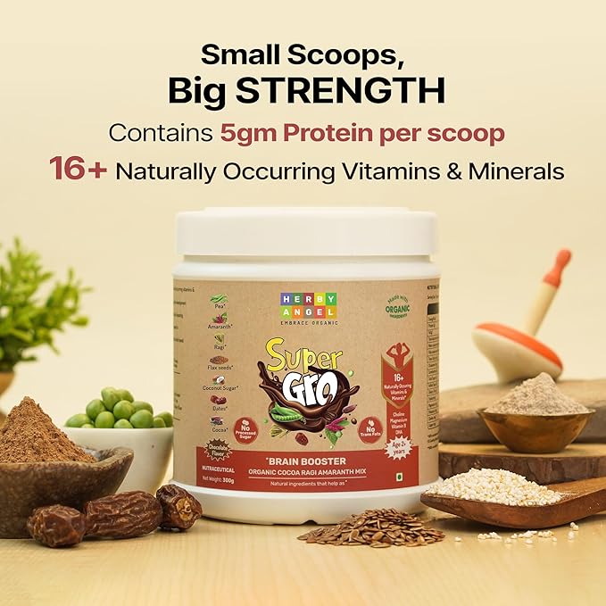 Herby Angel Super Gro Nutrition Drink Mix for Kids Chocolate Flavour - 300 gms