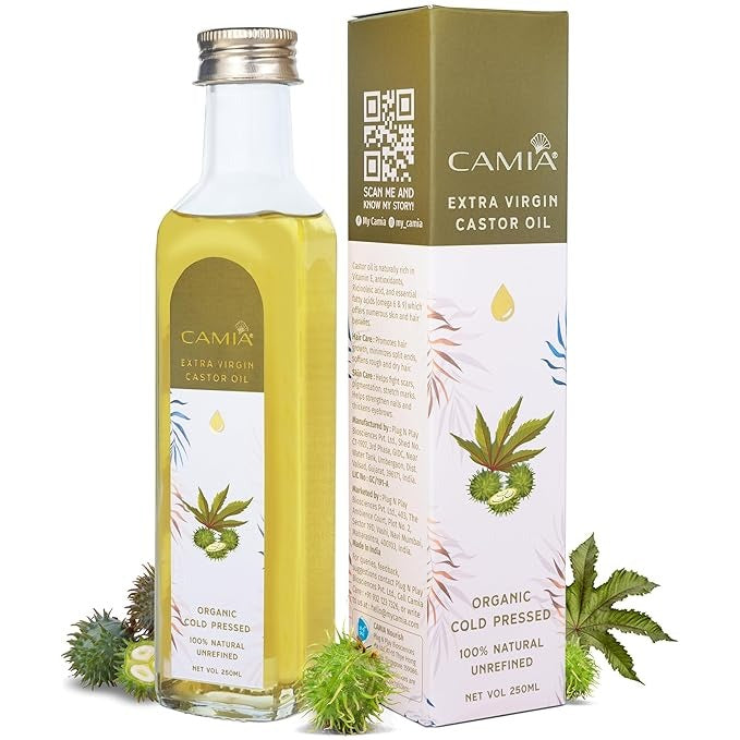 Camia Premium Cold Pressed Organic Castor Oil For Skin Hair & Eyebrows - 250 ml