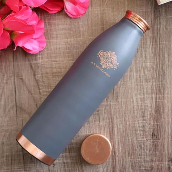 Indian Art Villa Pure Copper Lacquer Coated Gray Silk Finish Water Bottle