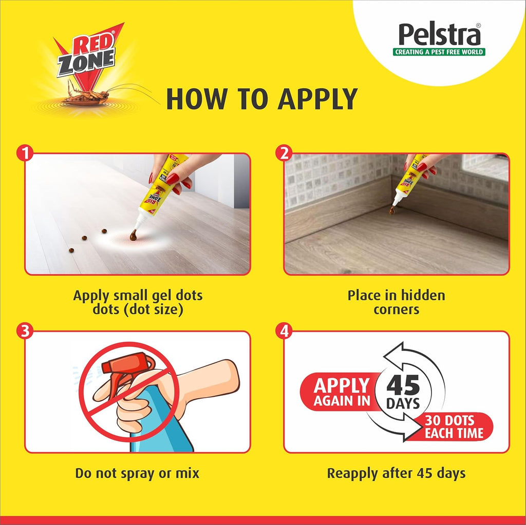 REDZONE Cockroach Killer Gel - 20g, Advance Formula Strong & Effective Long-Lasting Cockroach Gel for Home, Kitchen & Office, Anti Roach with Eco-Friendly, Easy to Use, Fragrance Free (Pack of 4)