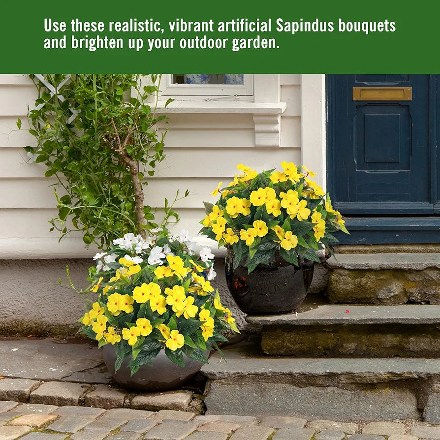 2 Pieces Artificial Flower Impatiens Garden Bonsai Decoration Yellow-2