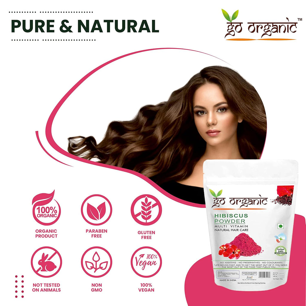 Go Organic 100% Organic Hibiscus Powder, Export Quality, Pink, 150g, for Skin Radiance Enhancement,Hair Re-Growth Stimulation,Premature Greying Protection