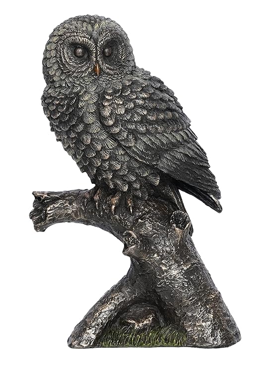 Ecraftindia Handcrafted Polyresin and Bronze Owl Statue Bird Sitting on Branch Figurine Decorative Showpiece