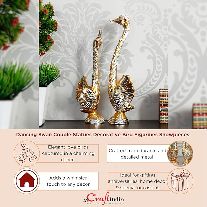 Ecraftindia Dancing Swan Couple Statues Decorative Bird Figurines Showpieces