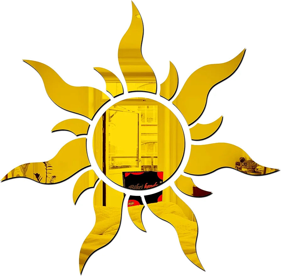 Bikri Kendra Sun Golden Model-4 Mirror Stickers for Wall, Acrylic Mirror Wall Decor Sticker