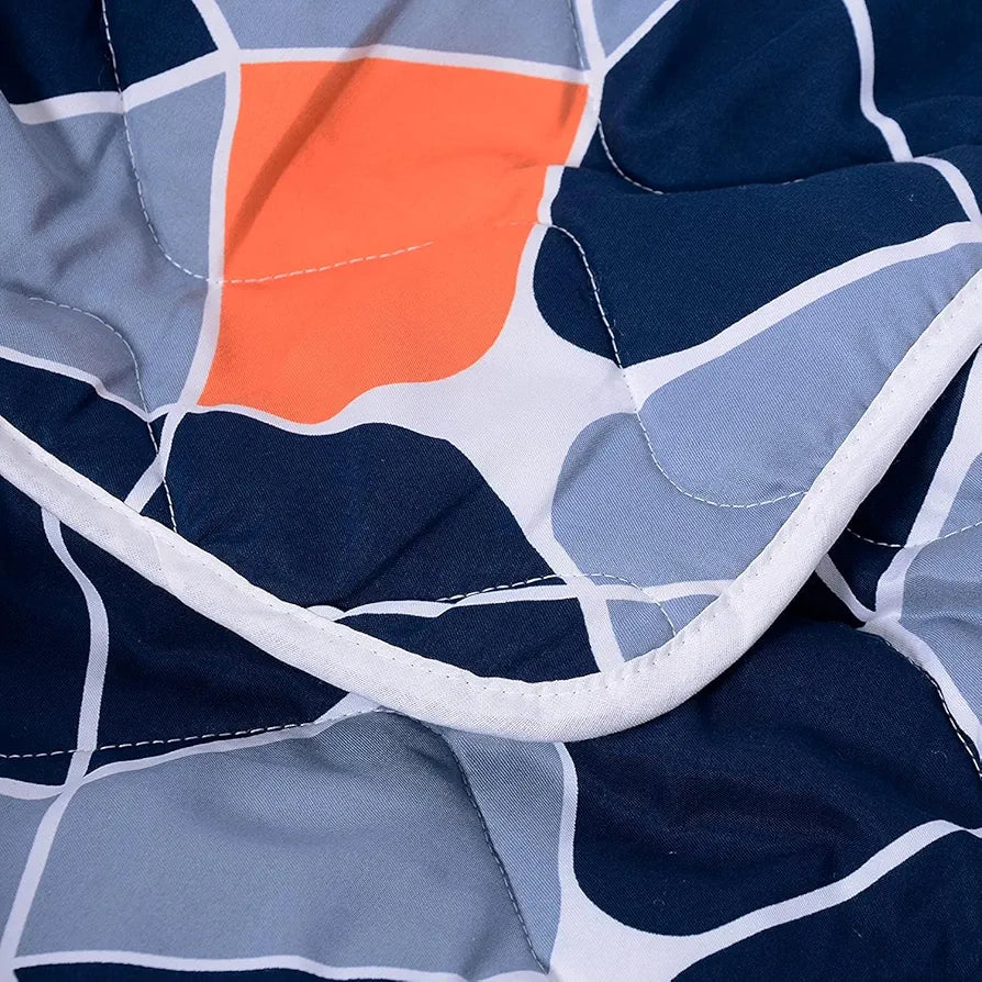 Divine Casa 120 GSM Microfiber Reversible Kids Single Bed Comforter Ultra-Soft Toddler Blanket Colour Blue-Grey and Orange