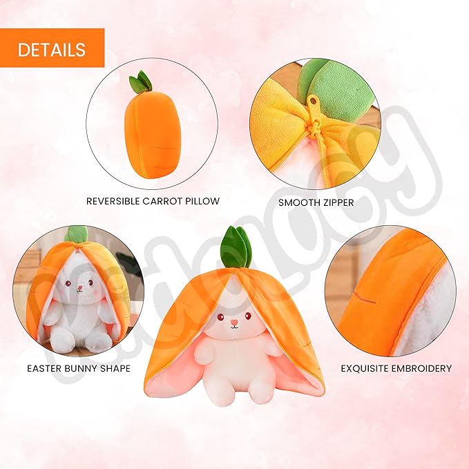 Kidology Plush Toy Pillow Reversible Bunny Cute Rabbit Sofa Carrot Pillow Orange