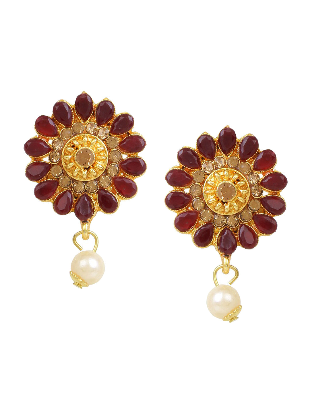 Cardinal Gold-Polished Maroon Onyx-Studded & Beaded Jewellery Set