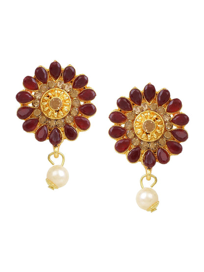 Cardinal Gold-Polished Maroon Onyx-Studded & Beaded Jewellery Set