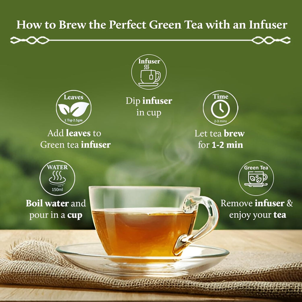 Blue Nectar Green Tea Leaves with Rose for Relaxation with Green Tea Strainer | Eco Friendly Glass Jar | 100% Natural, Handpicked from the Himalayas | (65g)