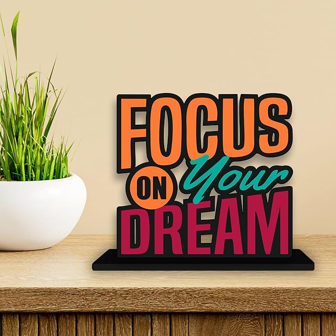 Artvibes Wooden Alphabet Idols and Figurine Focus on Your Dream Positive Quotes Table Decoration for Office Desk | Home Decor