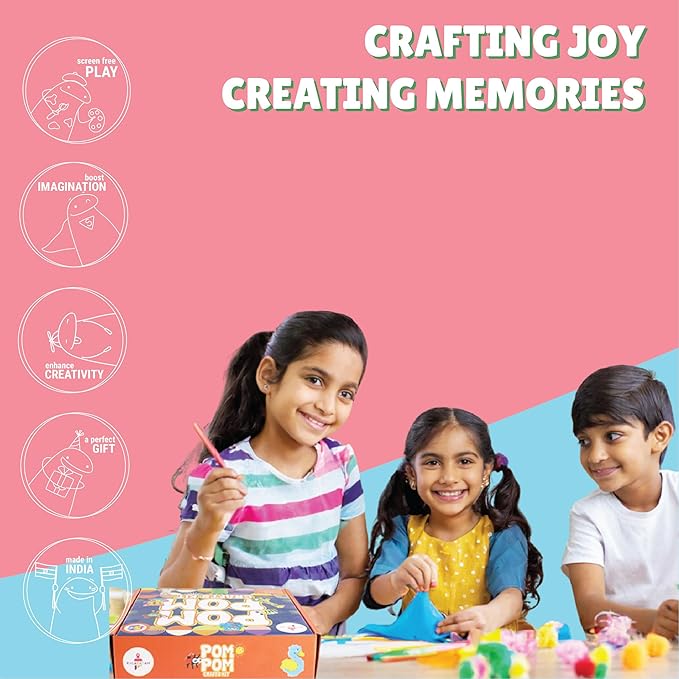 Kalakaram Diy Pom Pom Craft Kit for Kids | Create Adorable Pom Pom Crafts Using Pom Pom Balls | Diy Kit for Kids | Pack of 250+ Pieces