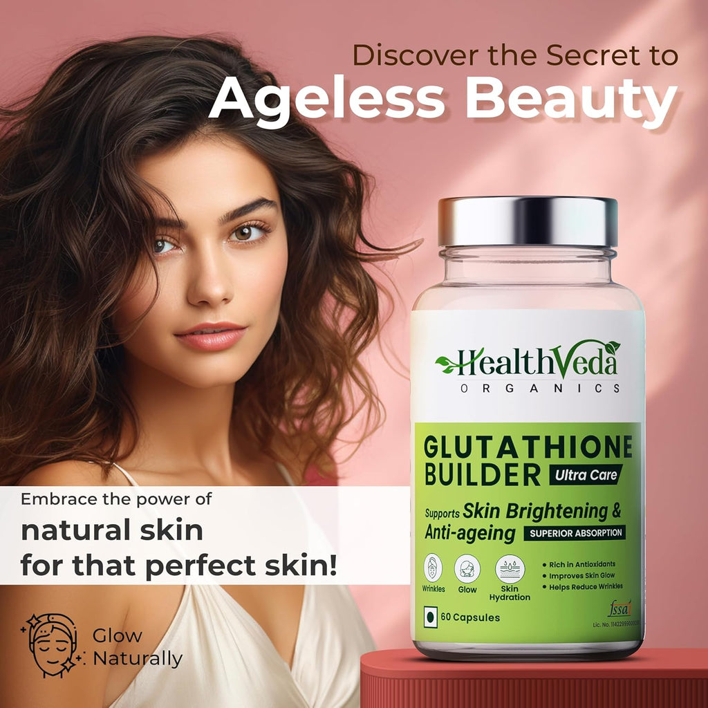 HEALTH VEDA ORGANICS PRIVATE LIMITED Plant Based Glutathione Builder With Vitamins B6 & Selenium|Skin Brightening & Anti-Ageing| 60 Veg Tablets|For Men & Women