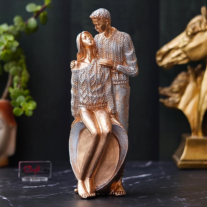 Ecraftindia Golden Polyresin Romantic Couple Statue Human Figurine Decorative Showpiece