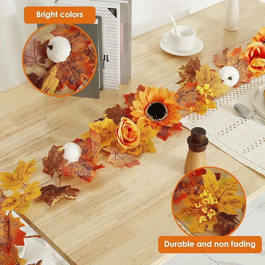 Autumn Maples Leaf Pumpkin Garland with Berries 2M/6.5FT