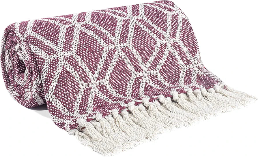 Cazimo Soft Throw Blanket for Bed Pure Cotton Blanket with Fringe Tassels for Couch Home Decor
