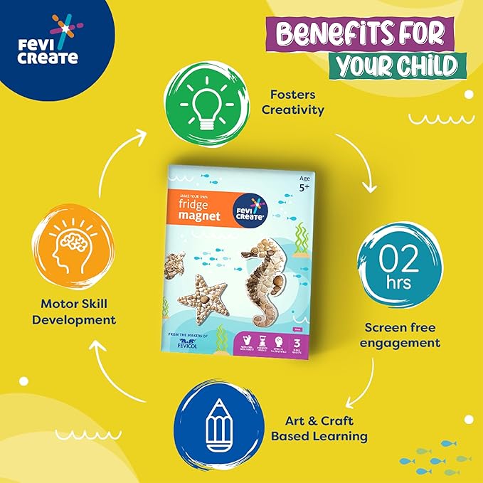 Fevicreate Diy Marine Themed Fridge Magnet Kit Turtles Seahorses and Starfishes Designs Art and Craft Kit for Kids