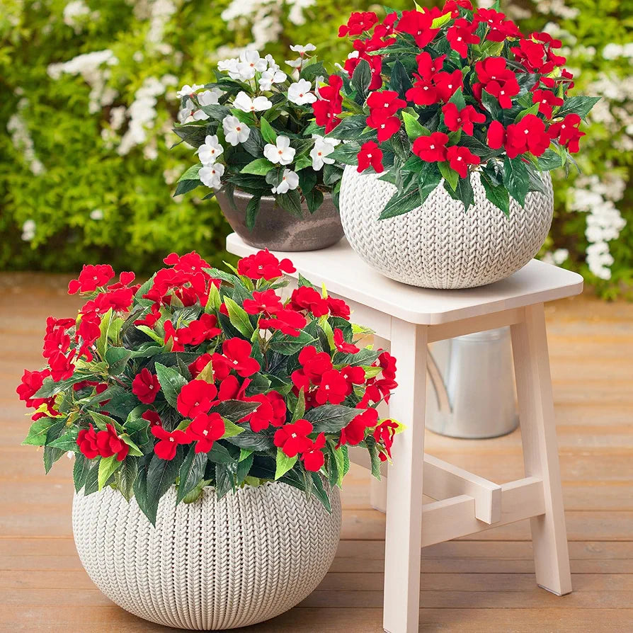 2 Pieces Artificial Flower Impatiens for Balcony Garden Bonsai Decoration Red-2