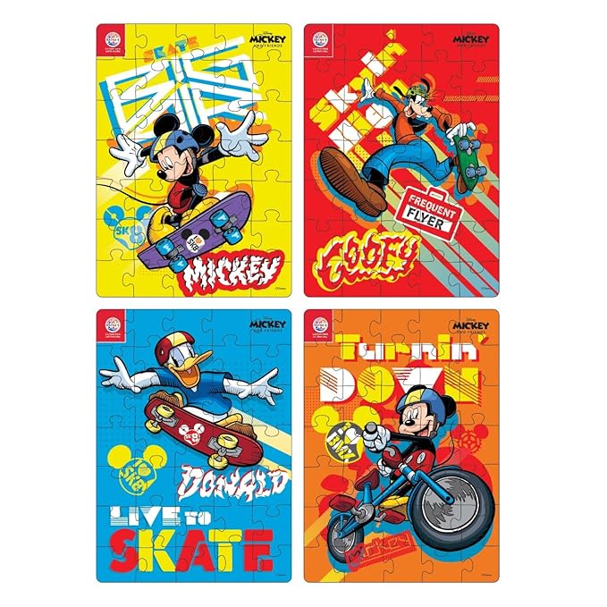 Ratna's 4 in 1 Disney Jigsaw Puzzle 140 Pieces for Kids | 4 Jigsaw Puzzles 35 Pieces Each | Mickey Mouse, Donald Duck, Goofy Vertical