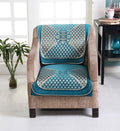 Nendle Velvet Fabric Geometric Sofa Cover Set of 5 Seater (Sky Blue, 6 Pieces)