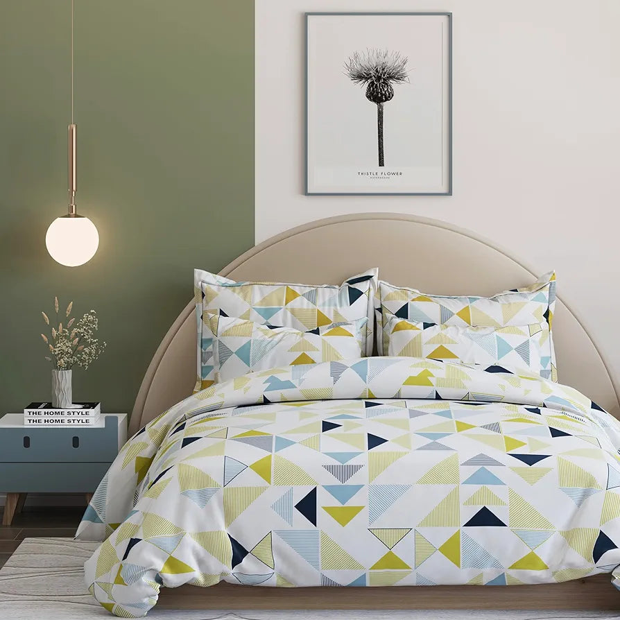 The Home Style Cotton Feel Glace Cotton Elastic Fitted Printed King Size 300 Threadcount Double Bed Bedsheet with 2 Pillow Cover Meadow Mist