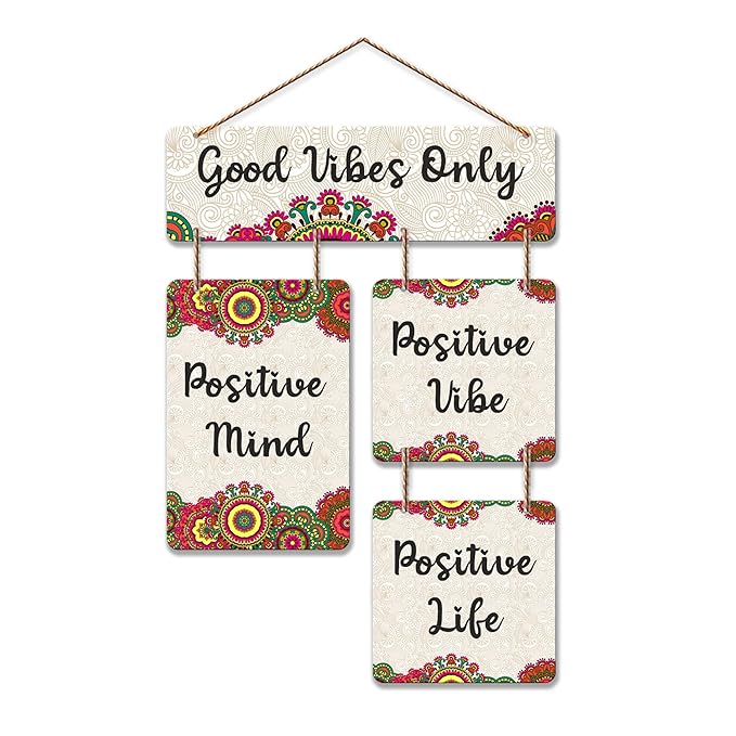 Artvibes Good Vibes Only Decorative Wall Art Mdf Wooden Wall Hanging for Living Room | Quotes Items House Decoration