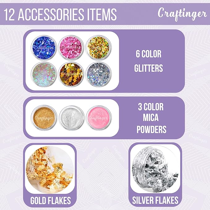 Craftinger Diy Resin Coaster Kit With 200gm Epoxy Resin Moulds and More | Multicolor