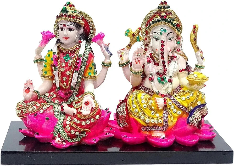 Alila Polyresin Shri Lakshmi & Ganesh Idol For Home Temple Fantasy Multicolour