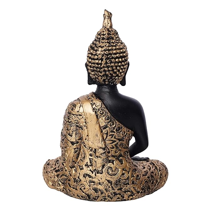 Ecraftindia Black Golden Resin Handcrafted Meditating Lord Buddha Idol for Home Decor