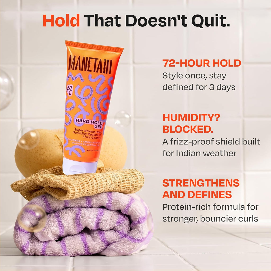 Manetain Hard Hold Curl Gel 100ml for Curly Hair & Wavy Hair | Strong Hold Curly Hair Gel for Women | Frizz Control, Long‑Lasting Definition & Shine | Humidity‑Resistant, Vegan, Silicone‑Free